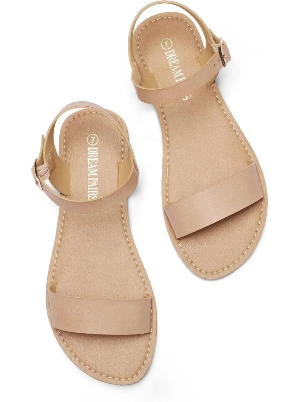 Women's Nude Ankle Strap Flat Sandals Open Toes One Band Buckle Summer Sandals
